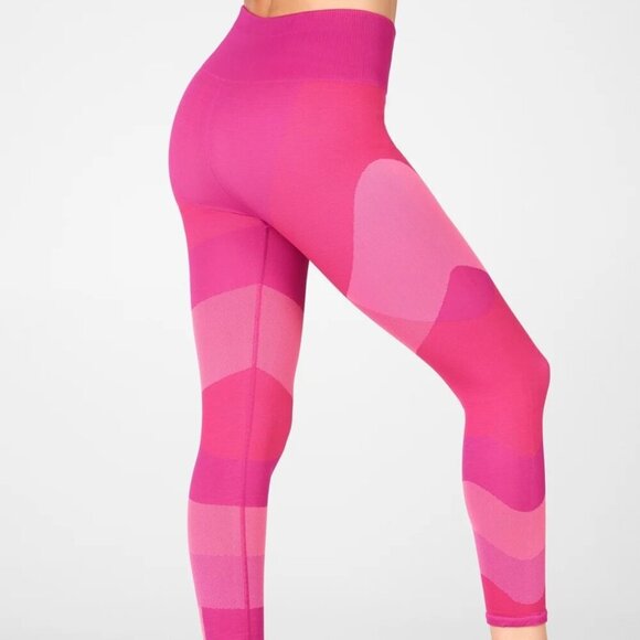 Fabletics High-Waisted Seamless Colorblock Capri Pink Womens Sz Large - Picture 1 of 6